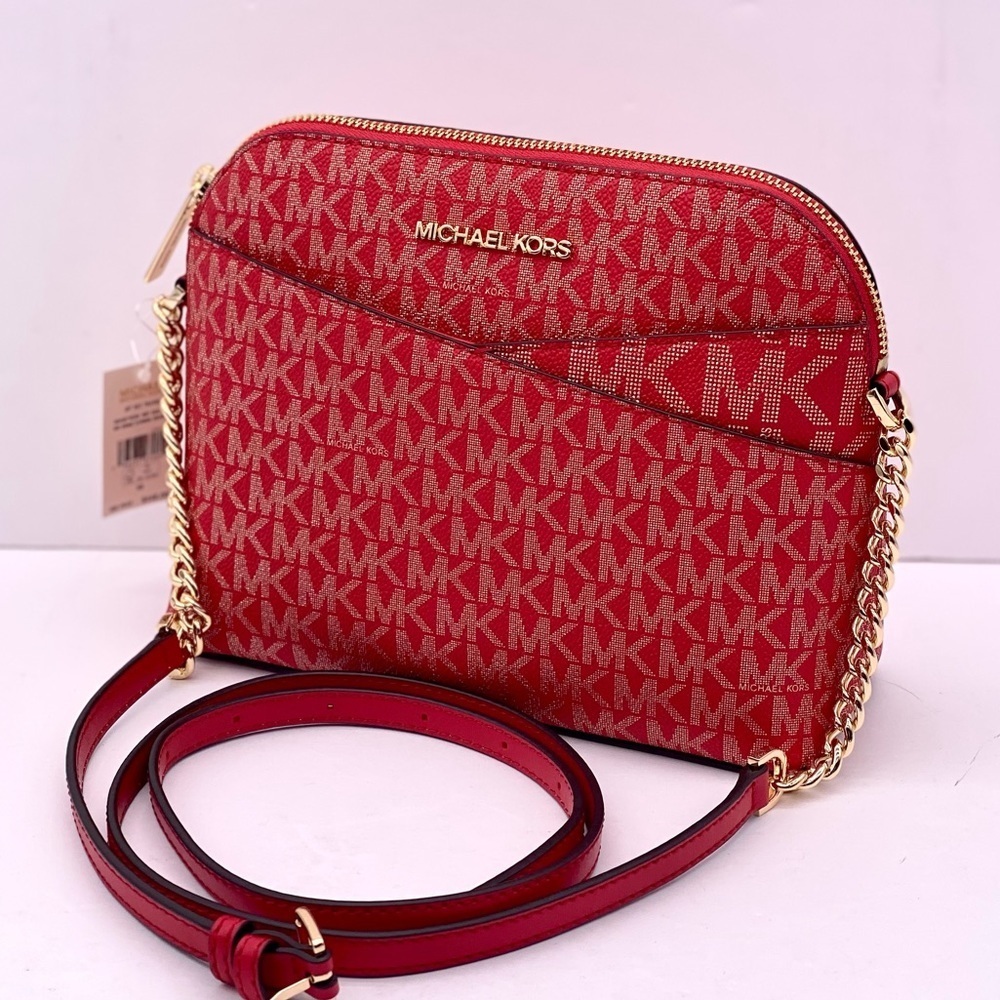 MICHAEL KORS Medium Logo Dome Crossbody Bright Red Multi - Picture 9 of 14